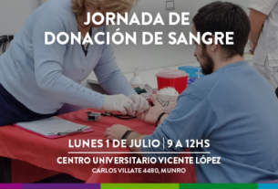 Personas donando sangre en un evento comunitario en Vicente López