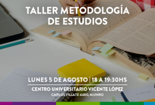 Cartel del Taller de Metodología de Estudios indicando fecha, lugar y detalles del evento.